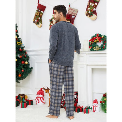 Couple Pajama Sets, Plaid Pajama Set for Men and Women Soft Warm Pjs Set