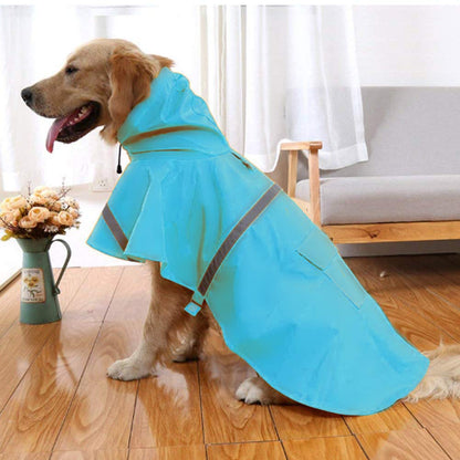 Dog Raincoat Adjustable - Pet Dinosaurs Water Proof Clothes Lightweight Rain Jacket Poncho Hoodies with Strip Reflective Blue