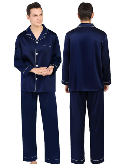 Couples Matching Pajamas Set Silk Satin Long Sleeve Sleepwear Soft Button Down Loungewear Pj Set