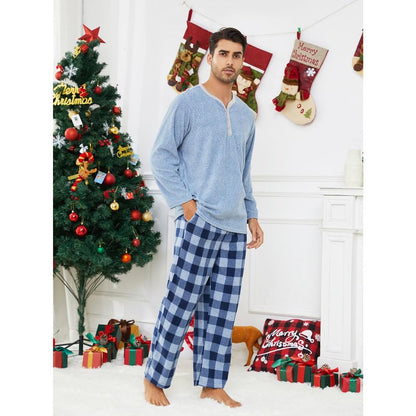 Couple Pajama Sets, Plaid Pajama Set for Men and Women Soft Warm Pjs Set