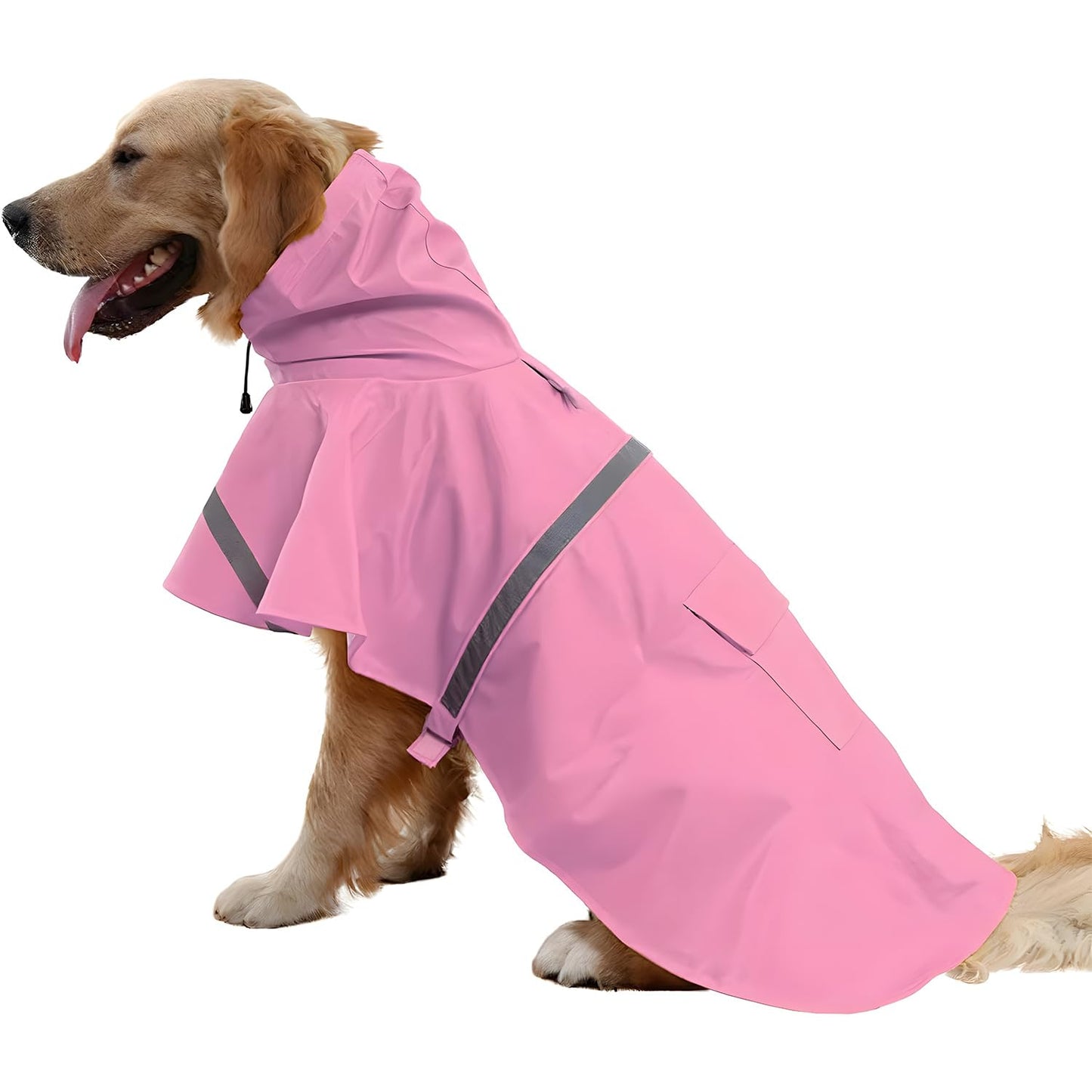 Dog Raincoat Adjustable - Pet Dinosaurs Water Proof Clothes Lightweight Rain Jacket Poncho Hoodies with Strip Reflective Blue