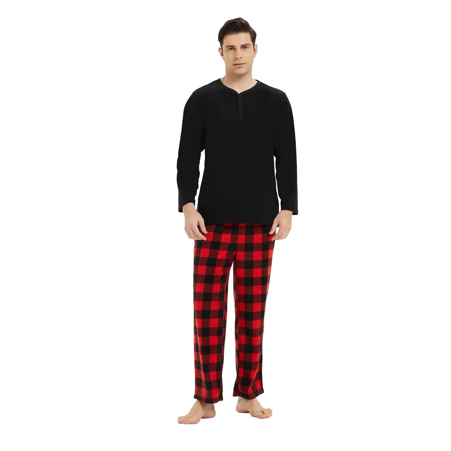 Couple Pajama Sets, Plaid Pajama Set for Men and Women Soft Warm Pjs Set