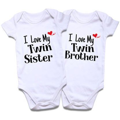 Twins Baby Bodysuits Boys Girls Rompers 2 Pack