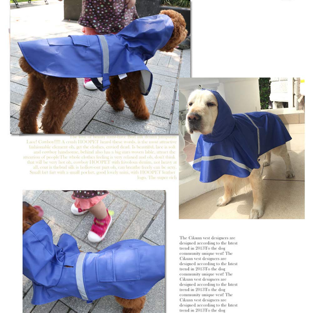 Dog Raincoat Adjustable - Pet Dinosaurs Water Proof Clothes Lightweight Rain Jacket Poncho Hoodies with Strip Reflective Blue