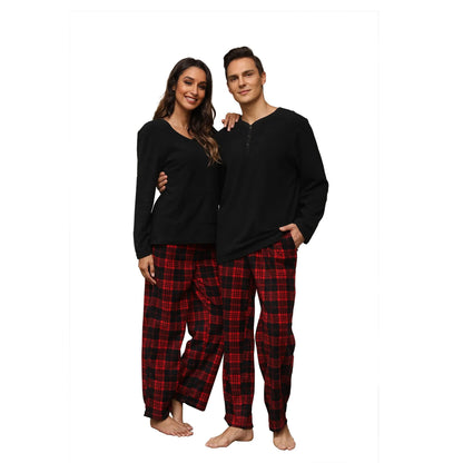 Couple Pajama Sets, Plaid Pajama Set for Men and Women Soft Warm Pjs Set