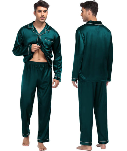 Women & Men Satin Pajamas Set Couple Matching Pajamas Long Sleeve Sleepwear Button Down Loungewear 2 Pcs Pj Set