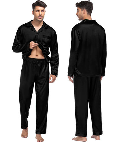 Women & Men Satin Pajamas Set Couple Matching Pajamas Long Sleeve Sleepwear Button Down Loungewear 2 Pcs Pj Set