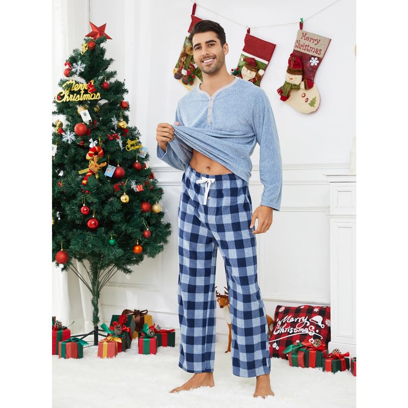 Couple Pajama Sets, Plaid Pajama Set for Men and Women Soft Warm Pjs Set