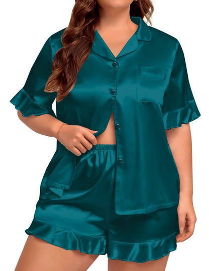 Womens Satin Plus Size Pajamas Silk Short Sleeve Pjs Sets