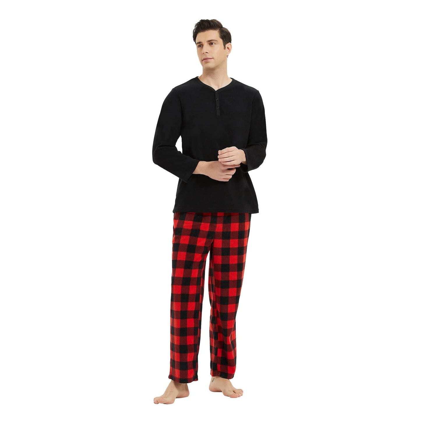 Couple Pajama Sets, Plaid Pajama Set for Men and Women Soft Warm Pjs Set