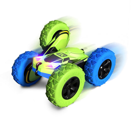 Threeking RC Stunt Cars Remote Control Car Double-Sided Driving 360-degree Flips Rotating Car Toy, Green