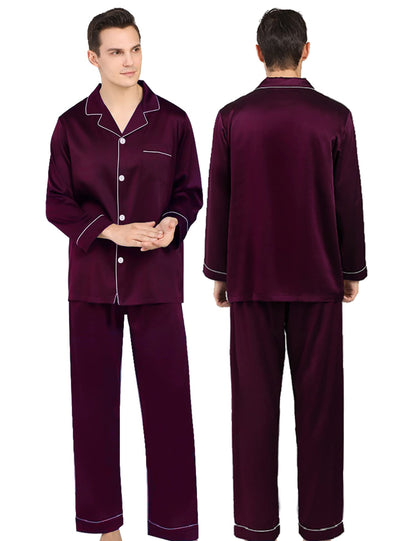 Couples Matching Pajamas Set Silk Satin Long Sleeve Sleepwear Soft Button Down Loungewear Pj Set