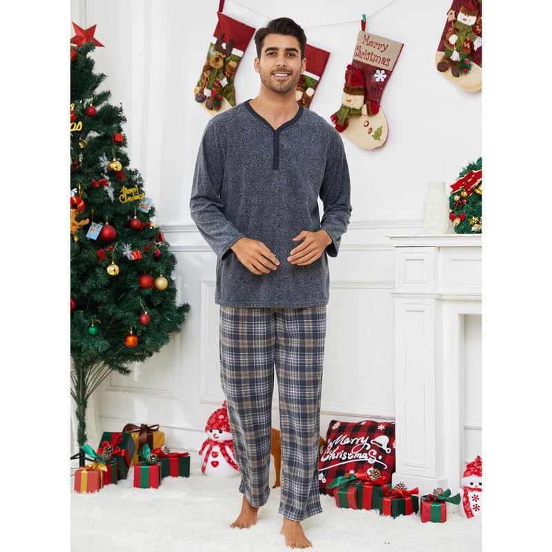 Couple Pajama Sets, Plaid Pajama Set for Men and Women Soft Warm Pjs Set