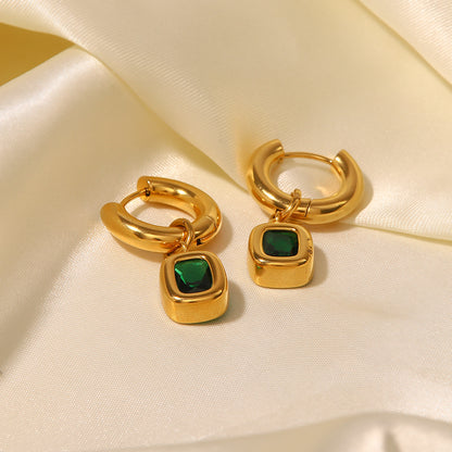 18k Gold Fashion Vintage Inlaid Green Zircon Drop Earrings