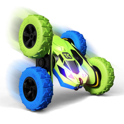 Threeking RC Stunt Cars Remote Control Car Double-Sided Driving 360-degree Flips Rotating Car Toy, Green