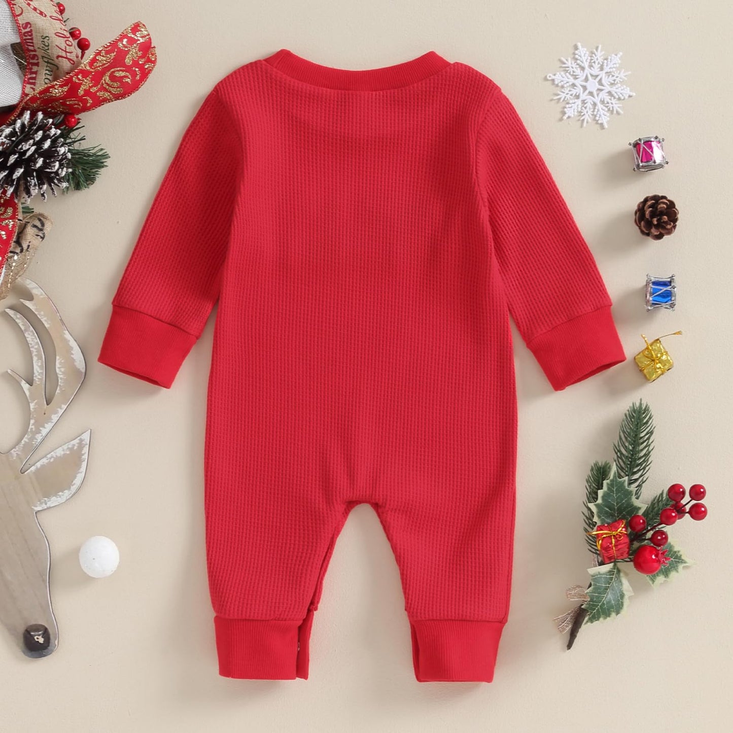 Lamuusaa Newborn Baby Girl Boy Christmas Outfit Santa Baby/Jolly Embroidery Romper One Piece Jumpsuit Fall Clothes 0-18M