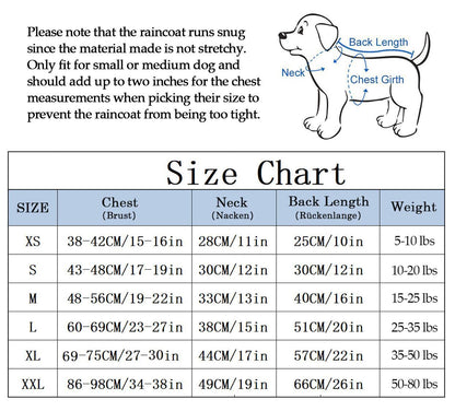 Dog Zip Up Dog Raincoat with Reflective, Rain/Water Resistant, Adjustable Drawstring, Removable Hood, Dog Raincoats with Legs 8lbs to 80lbs Available - Red - Small