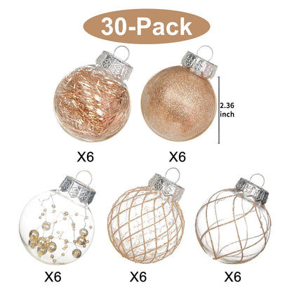 Clear Plastic Christmas Ball Ornaments, 30ct 2.36 Inch Champagne Balls for Tree Decoration - Shatterproof for Holiday Wedding Party Gifts