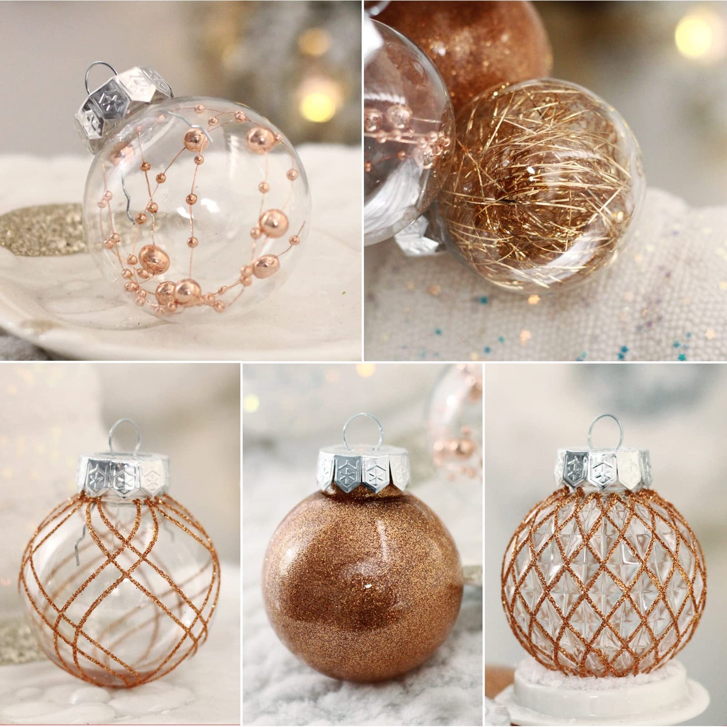 Clear Plastic Christmas Ball Ornaments, 30ct 2.36 Inch Champagne Balls for Tree Decoration - Shatterproof for Holiday Wedding Party Gifts