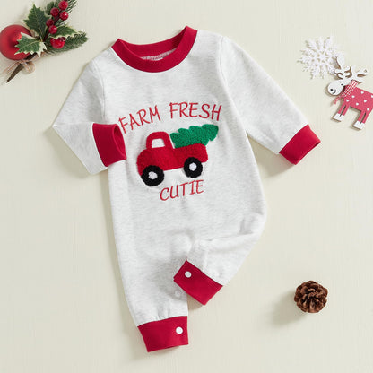 Lamuusaa Newborn Baby Girl Boy Christmas Outfit Santa Baby/Jolly Embroidery Romper One Piece Jumpsuit Fall Clothes 0-18M