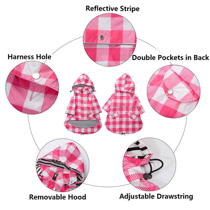 Dog Zip Up Dog Raincoat with Reflective, Rain/Water Resistant, Adjustable Drawstring, Removable Hood, Dog Raincoats with Legs 8lbs to 80lbs Available - Red - Small