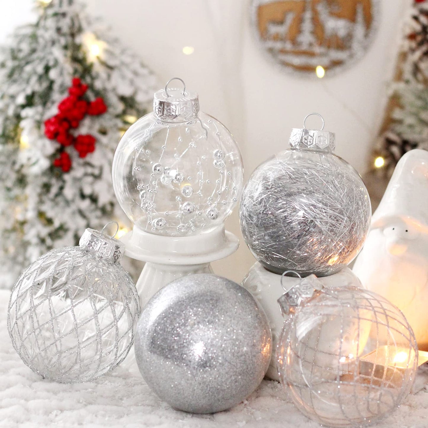 Clear Plastic Christmas Ball Ornaments, 30ct 2.36 Inch Champagne Balls for Tree Decoration - Shatterproof for Holiday Wedding Party Gifts