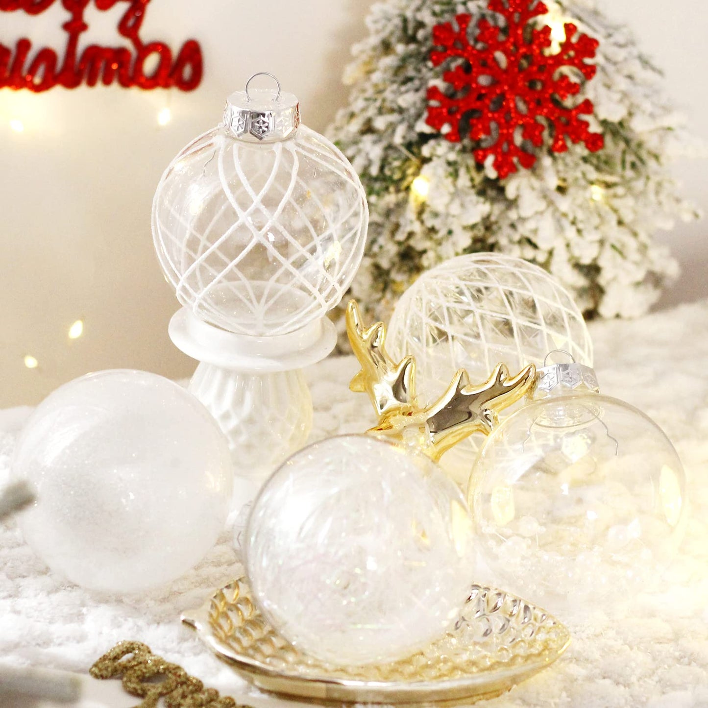 Clear Plastic Christmas Ball Ornaments, 30ct 2.36 Inch Champagne Balls for Tree Decoration - Shatterproof for Holiday Wedding Party Gifts