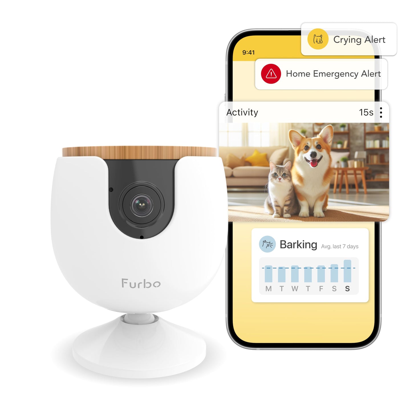 Furbo 360° Dog Camera + Nanny Bundle: Home Security & Dog Safety Alerts, Rotating Pet Treat Dispenser Camera with Speaker, Smart Home Indoor Cam w Phone App (Additional Subscription Required at Setup)