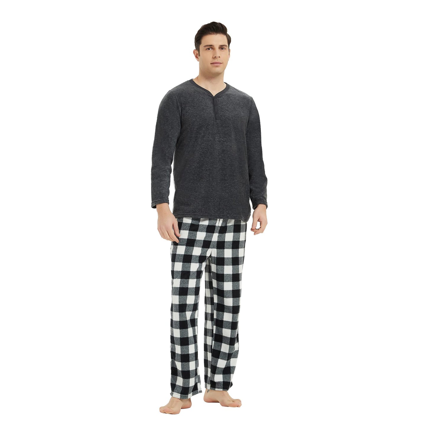 Couple Pajama Sets, Plaid Pajama Set for Men and Women Soft Warm Pjs Set