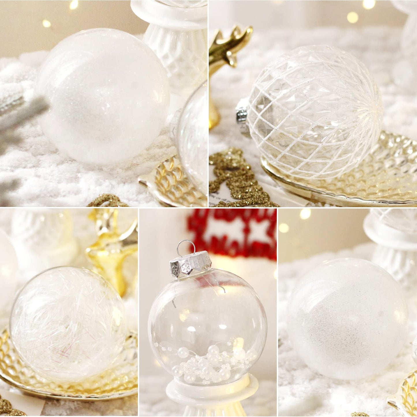 Clear Plastic Christmas Ball Ornaments, 30ct 2.36 Inch Champagne Balls for Tree Decoration - Shatterproof for Holiday Wedding Party Gifts