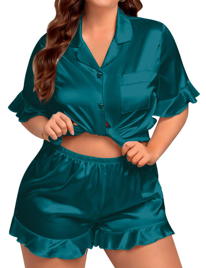 Womens Satin Plus Size Pajamas Silk Short Sleeve Pjs Sets