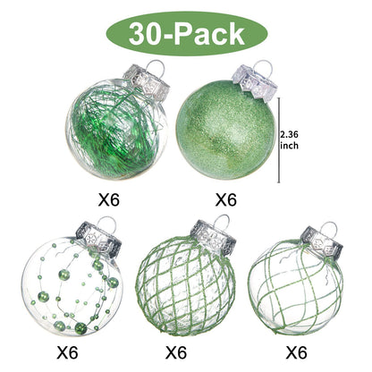 Clear Plastic Christmas Ball Ornaments, 30ct 2.36 Inch Champagne Balls for Tree Decoration - Shatterproof for Holiday Wedding Party Gifts