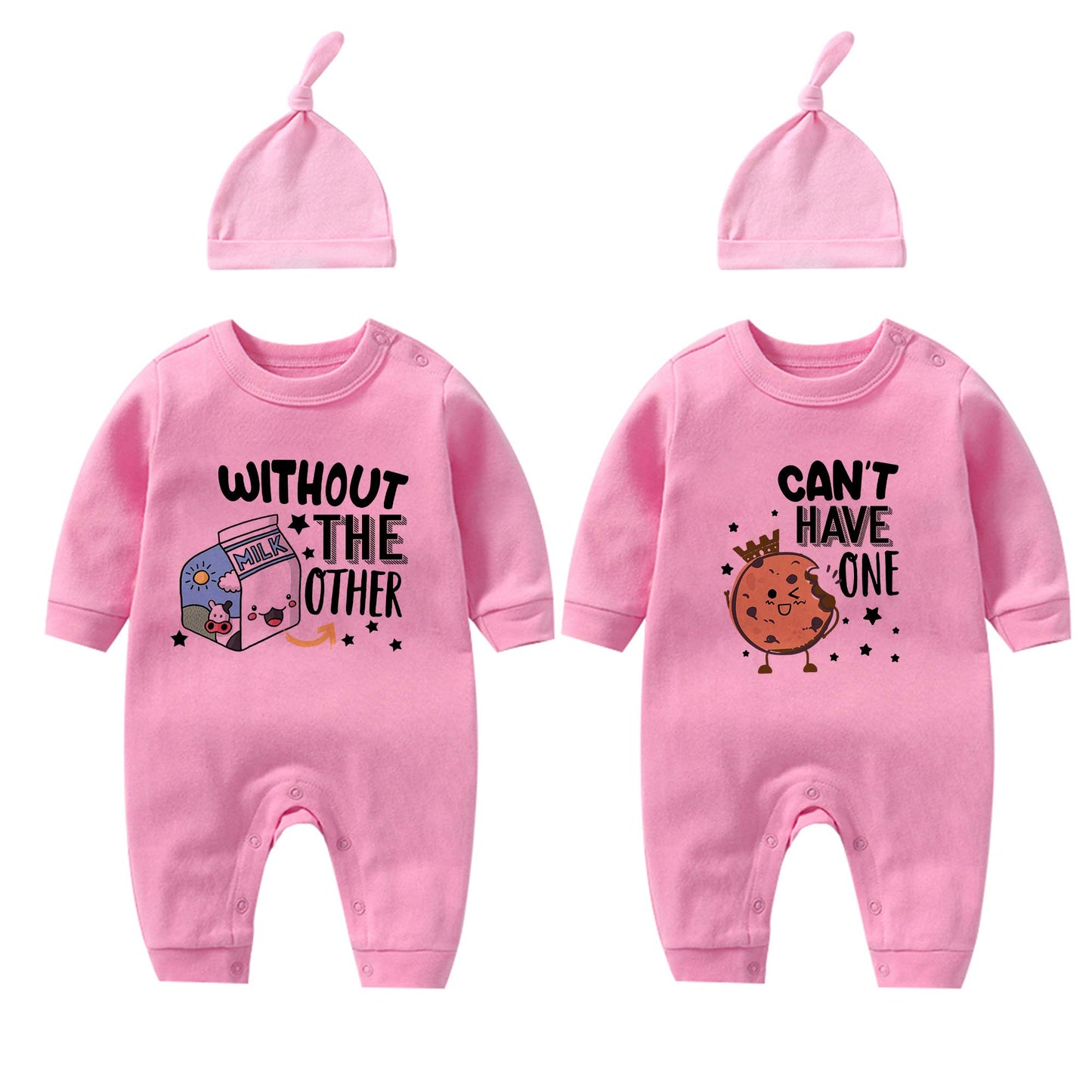 Baby Twins Bodysuits Cookie Milk Infant Baby Clothes Unisex Twin Baby Rompers Cute Outfits With Hat