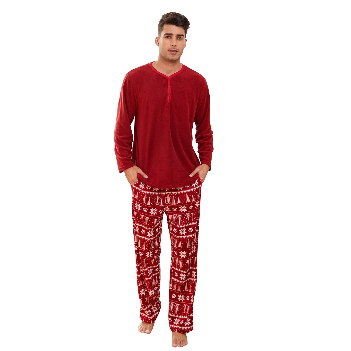 Couple Pajama Sets, Plaid Pajama Set for Men and Women Soft Warm Pjs Set