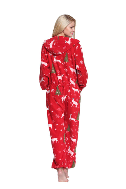 XMAS Women's & Men's Hooded Fleece Onesies One-Piece Pajamas