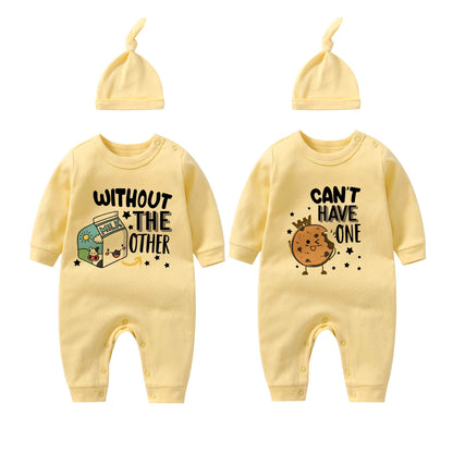 Baby Twins Bodysuits Cookie Milk Infant Baby Clothes Unisex Twin Baby Rompers Cute Outfits With Hat