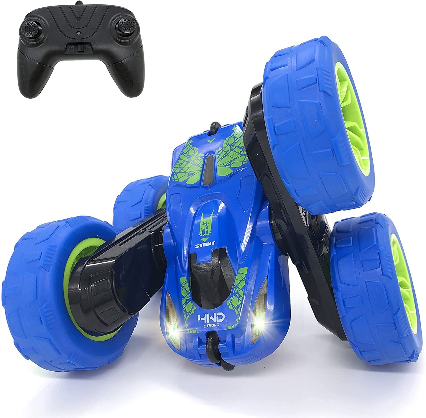 Threeking RC Stunt Cars Remote Control Car Double-Sided Driving 360-degree Flips Rotating Car Toy, Green