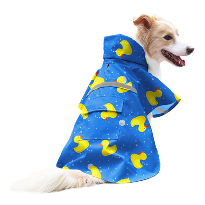 Dog Raincoat Adjustable - Pet Dinosaurs Water Proof Clothes Lightweight Rain Jacket Poncho Hoodies with Strip Reflective Blue