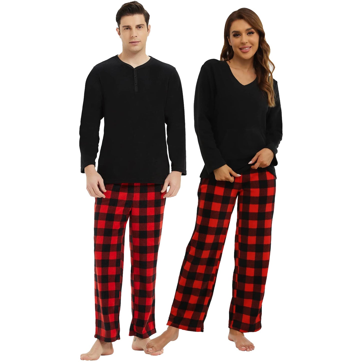 Couple Pajama Sets, Plaid Pajama Set for Men and Women Soft Warm Pjs Set