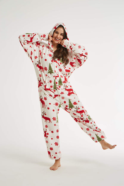 XMAS Women's & Men's Hooded Fleece Onesies One-Piece Pajamas