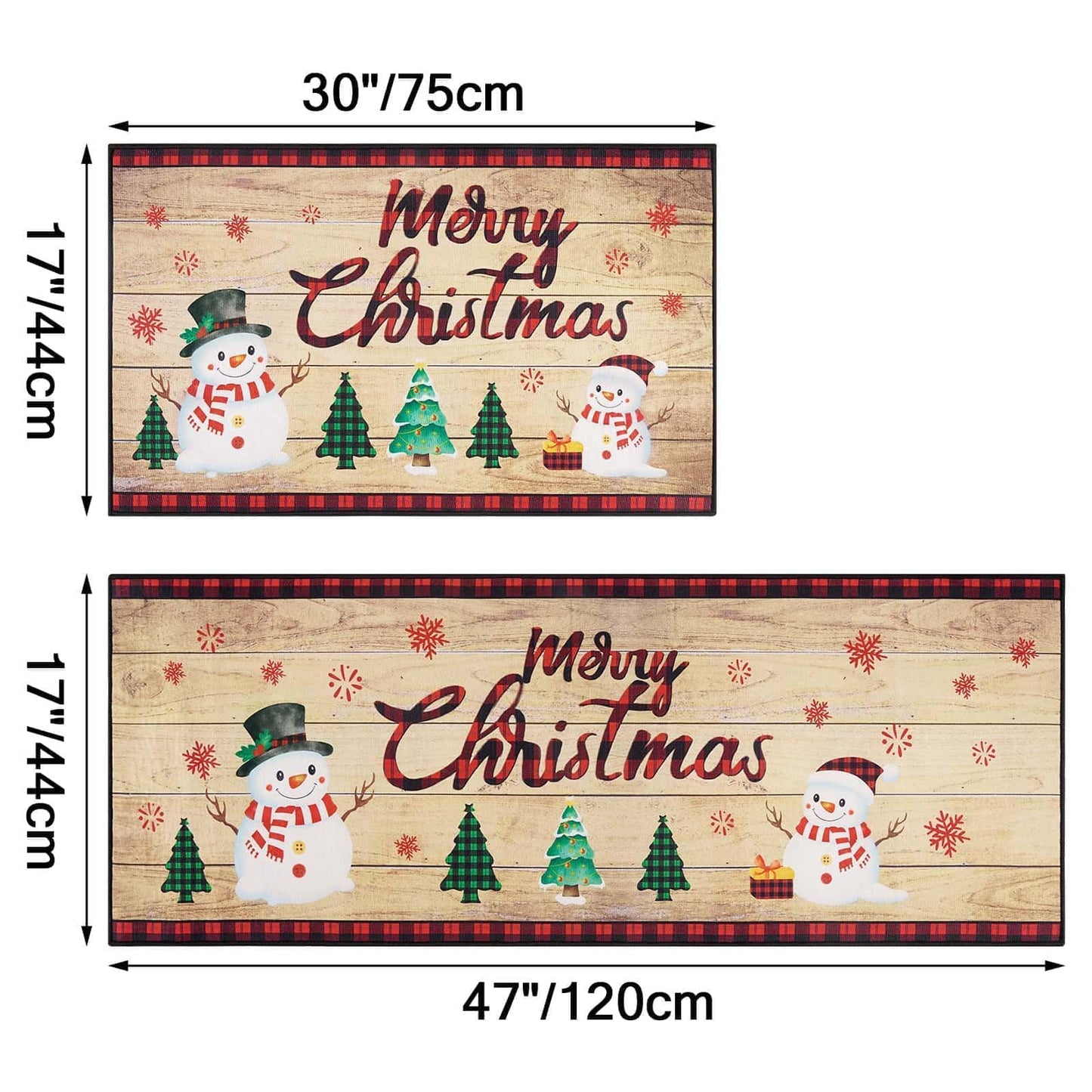 Christmas Kitchen Mat - 2 Piece Kitchen Mats Set Red Buffalo Plaid Indoor Floor Mats Non-Slip Kitchen Backing Area Rugs Xmas Door Carpet for Home Christmas Decor (17’’ x 47’’+17’’ x 30’’)