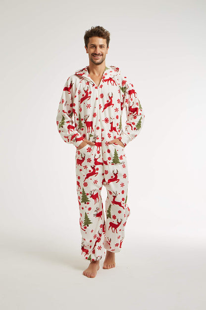 XMAS Women's & Men's Hooded Fleece Onesies One-Piece Pajamas