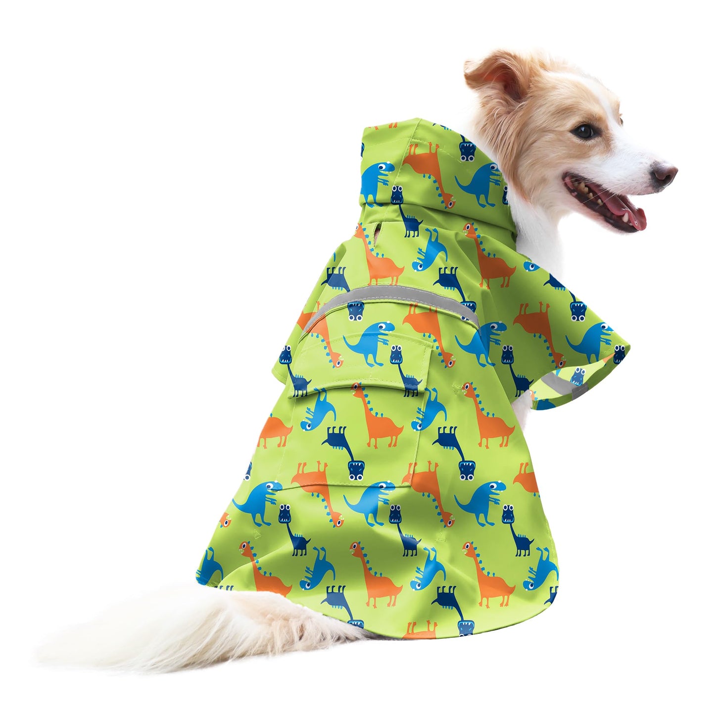 Dog Raincoat Adjustable - Pet Dinosaurs Water Proof Clothes Lightweight Rain Jacket Poncho Hoodies with Strip Reflective Blue