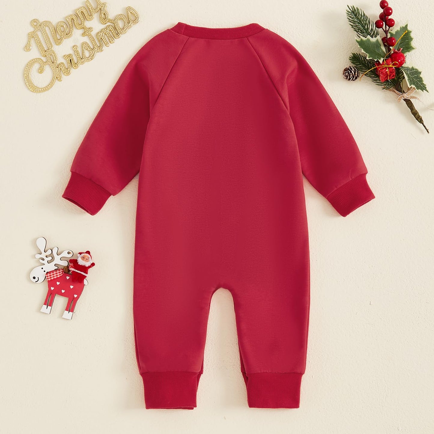 Lamuusaa Newborn Baby Girl Boy Christmas Outfit Santa Baby/Jolly Embroidery Romper One Piece Jumpsuit Fall Clothes 0-18M