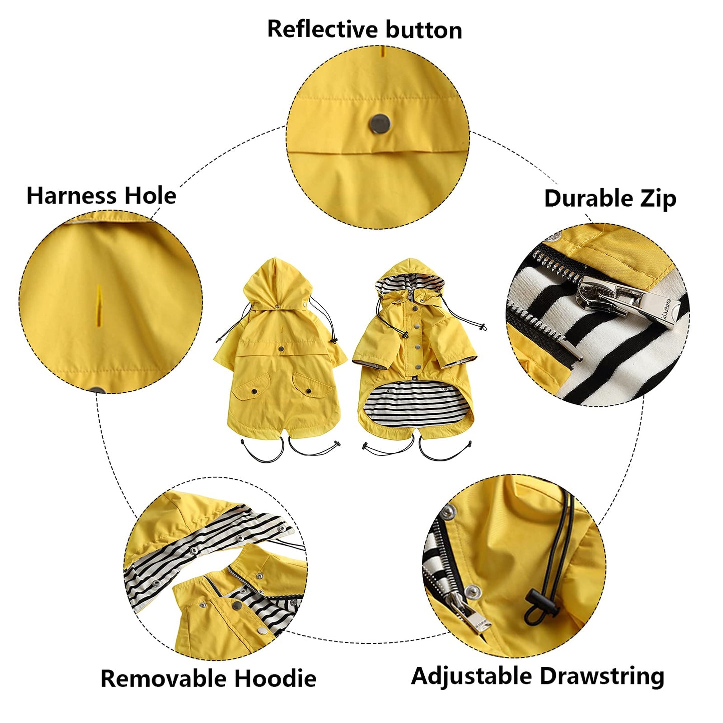 Dog Zip Up Dog Raincoat with Reflective, Rain/Water Resistant, Adjustable Drawstring, Removable Hood, Dog Raincoats with Legs 8lbs to 80lbs Available - Red - Small