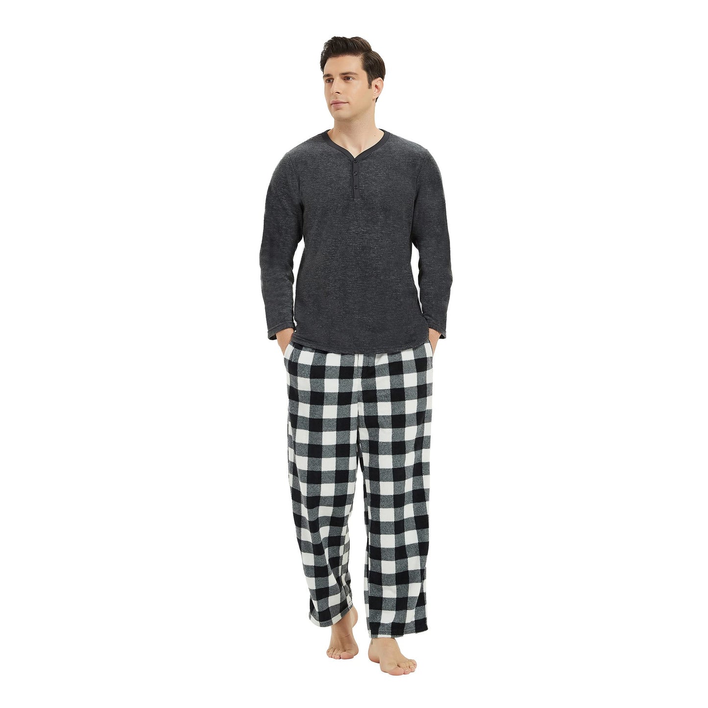 Couple Pajama Sets, Plaid Pajama Set for Men and Women Soft Warm Pjs Set