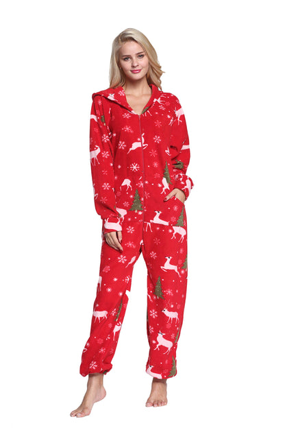 XMAS Women's & Men's Hooded Fleece Onesies One-Piece Pajamas