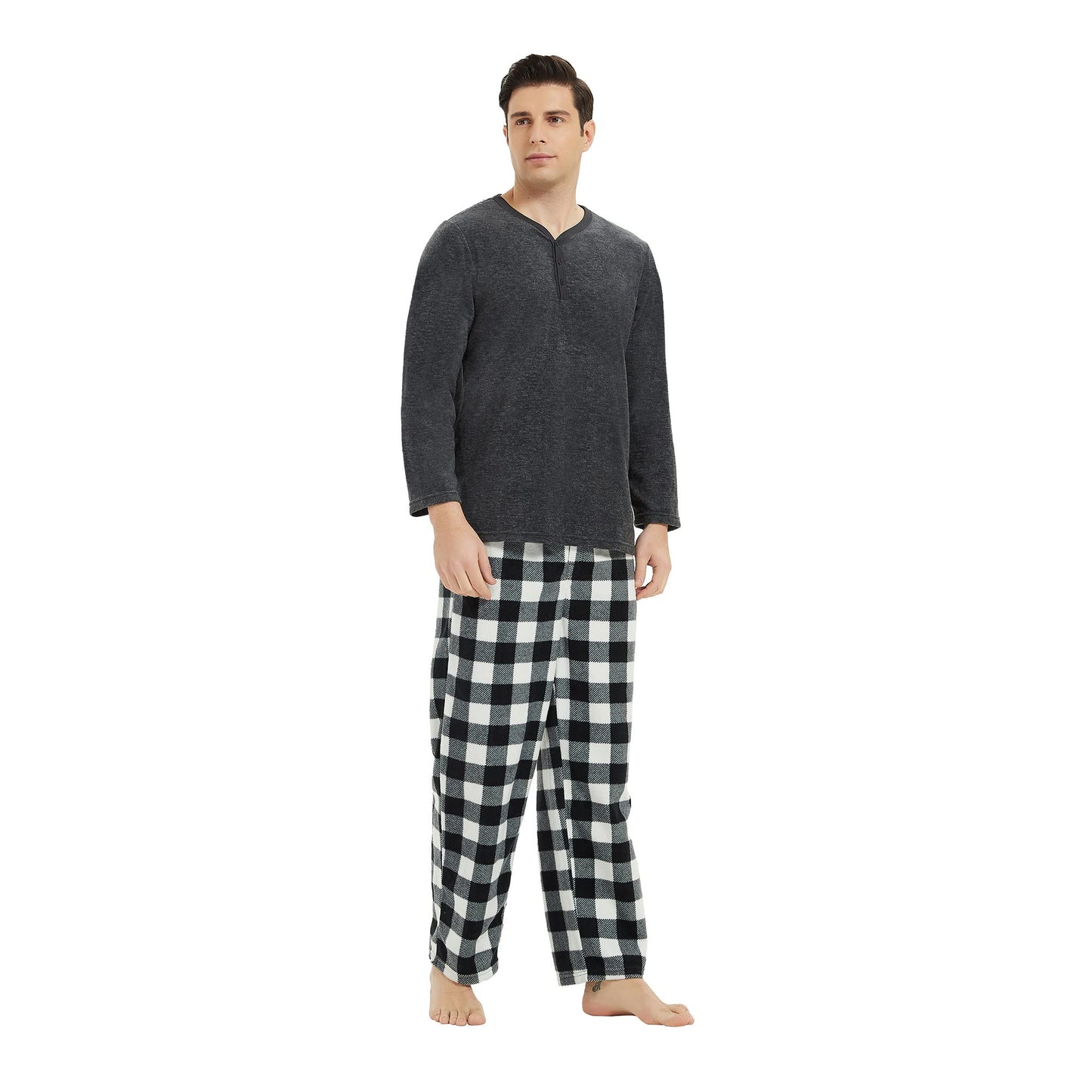 Couple Pajama Sets, Plaid Pajama Set for Men and Women Soft Warm Pjs Set