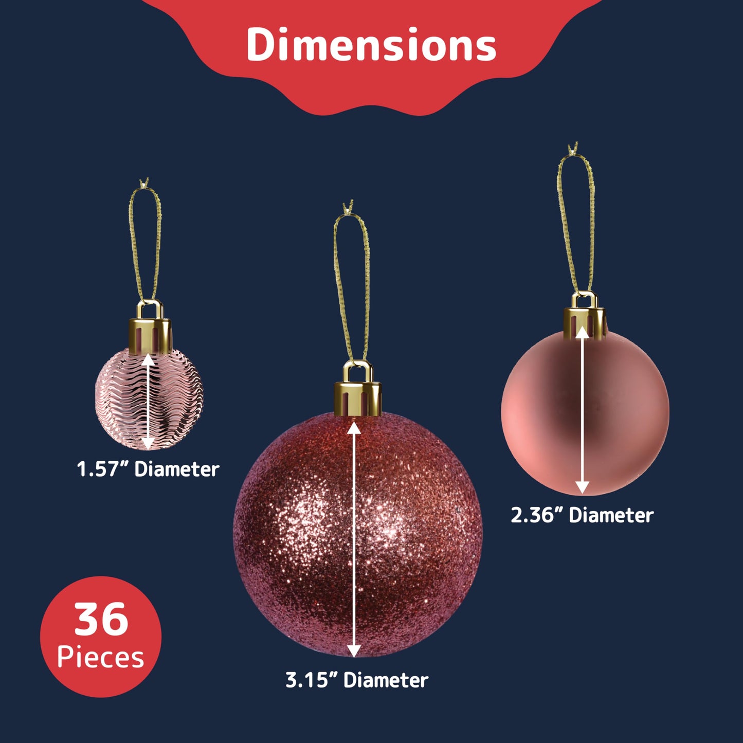 PREXTEX Christmas Ball Tree Ornaments - Gold Ornaments for Christmas Tree - Gold Christmas Ornaments for Holiday, Wreath and Party Decorations (36 pcs - Small, Medium, Large) Shatterproof