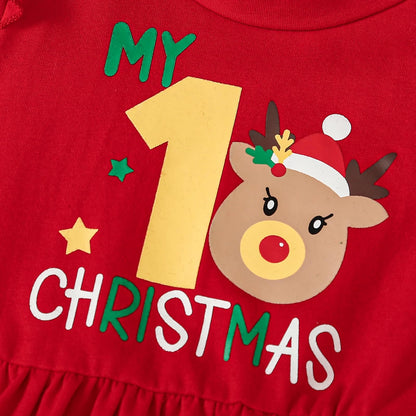 My 1st Christmas Baby Girl Outfits Ruffle Santa Tree Print Tunic Drees Shirt Plaid Stripe Pants Fall Clothes